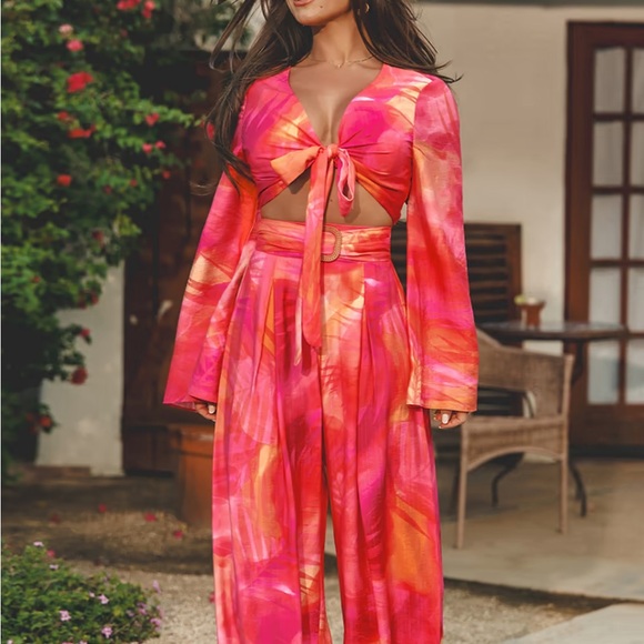 Cupshe Pink and Orange Beach Coverup Set - Picture 4 of 6